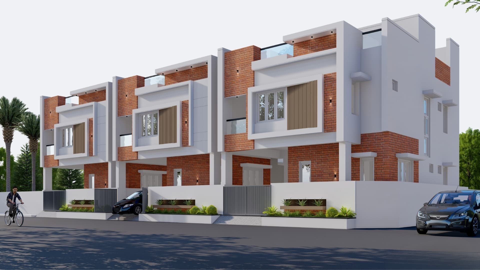 Trivara Townhouses — contemporary brick accent facade in Vilankurichi, Coimbatore.