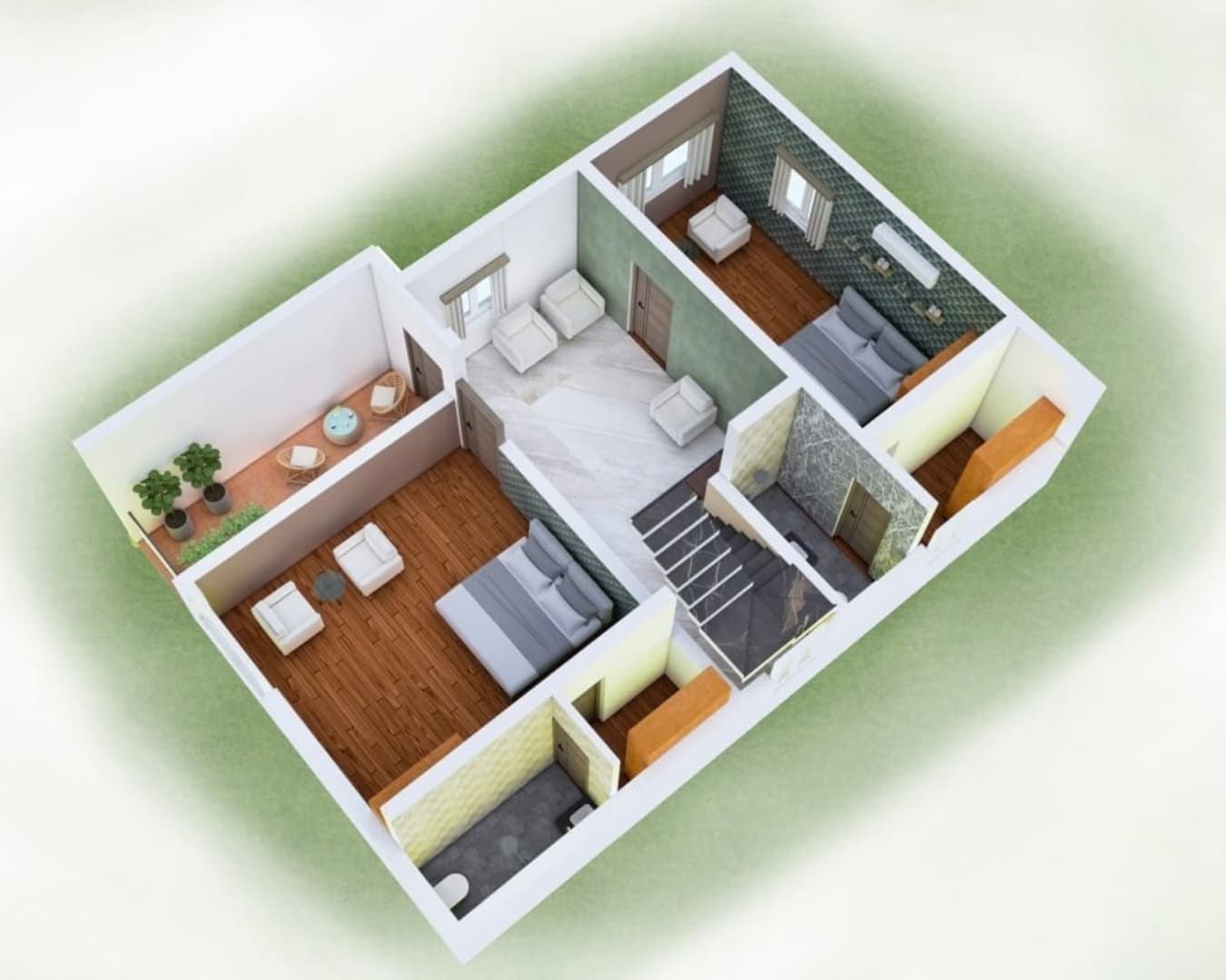 Isometric view of the first floor, plots 8 & 9