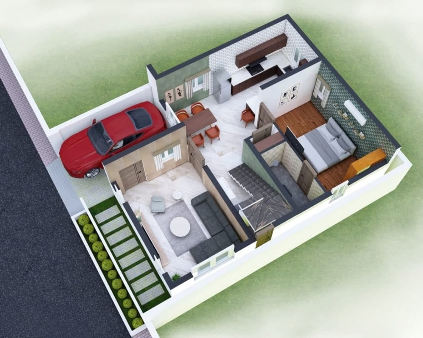 Isometric view of the ground floor, plots 8 & 9