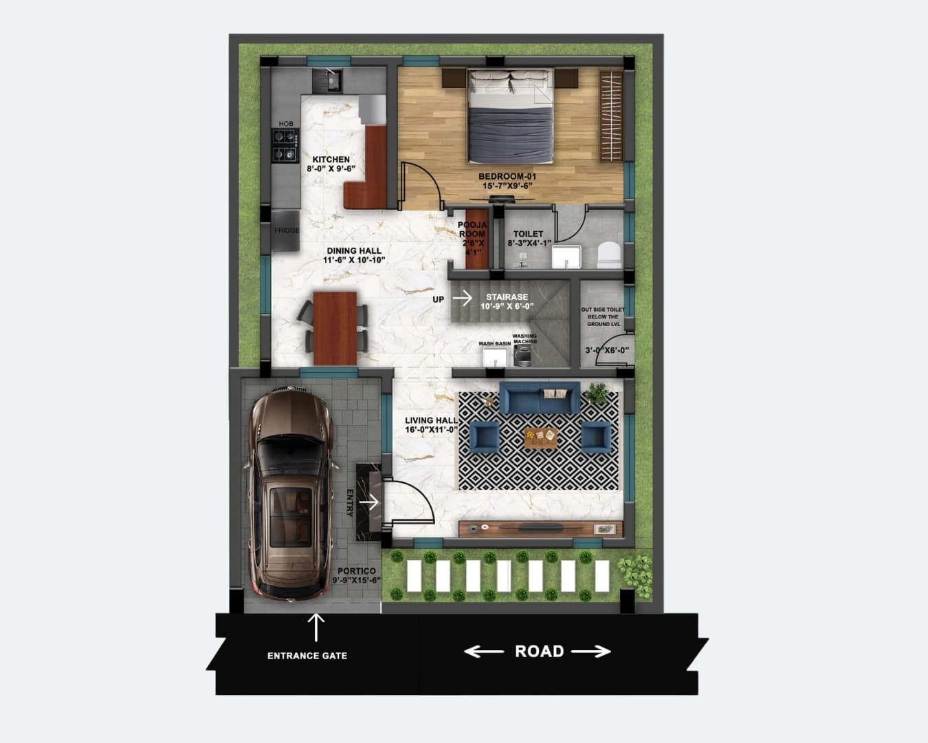 Coloured ground floor plan, plots 8 & 9