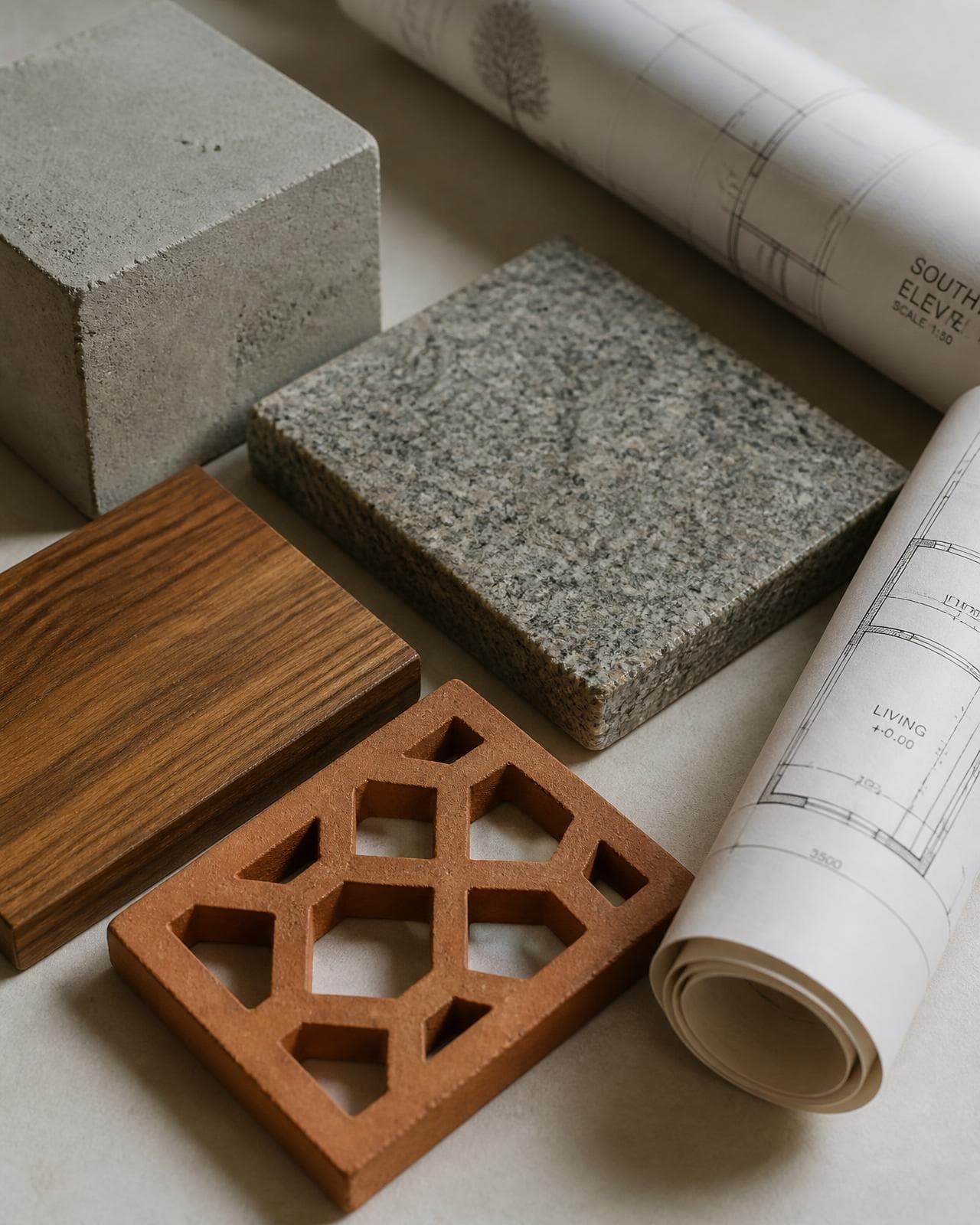 Layered stabilized rammed earth sample monoliths in Coimbatore atelier